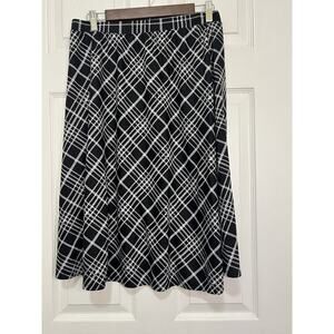 Laura Scott Women’s Black Plaid Skirt Size Large Petite Elastic Waist Stretch EU